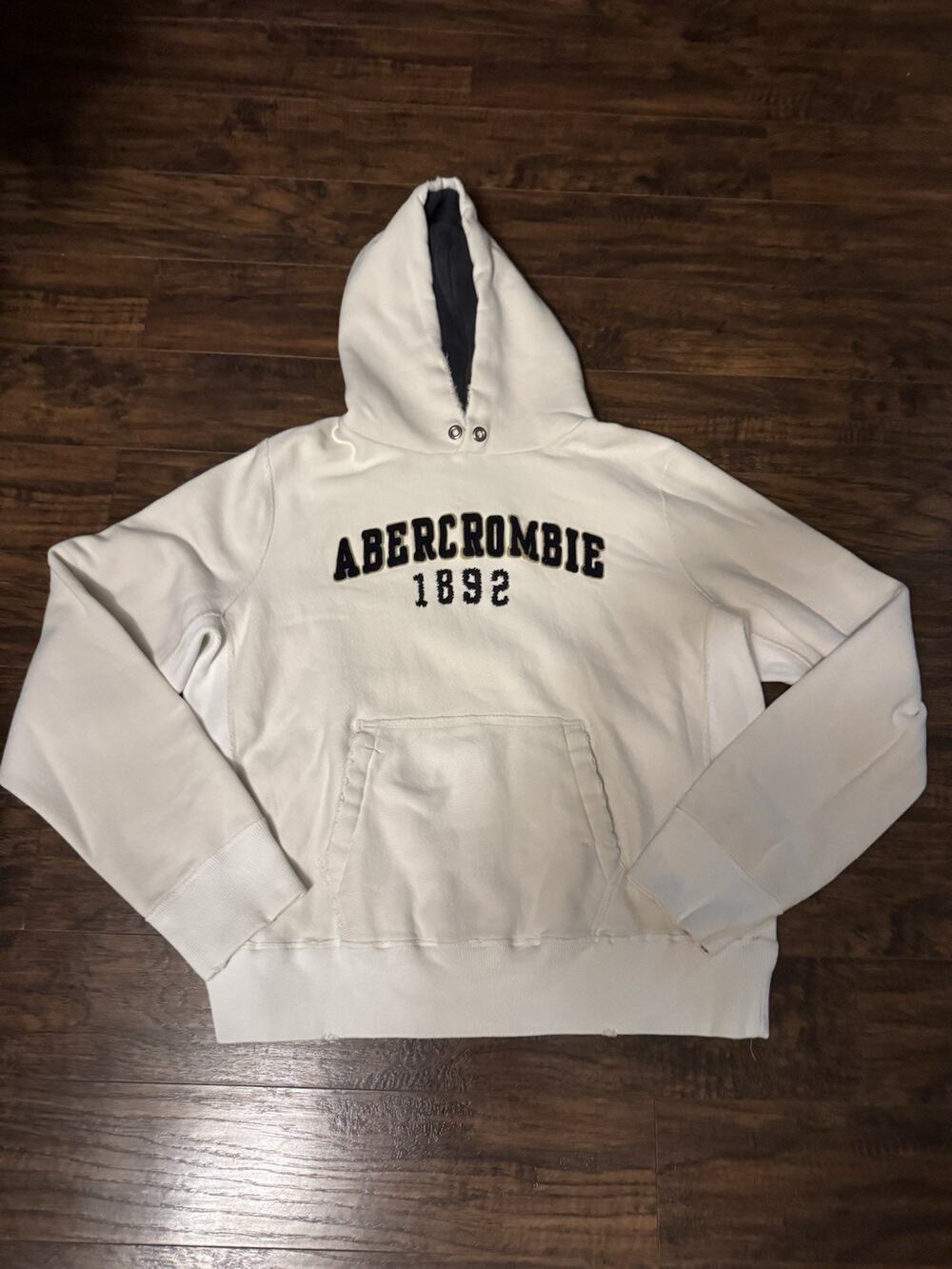 Abercrombie & Fitch Hoodie Sweatshirt Mens 2XL White Pullover 1892 Vintage